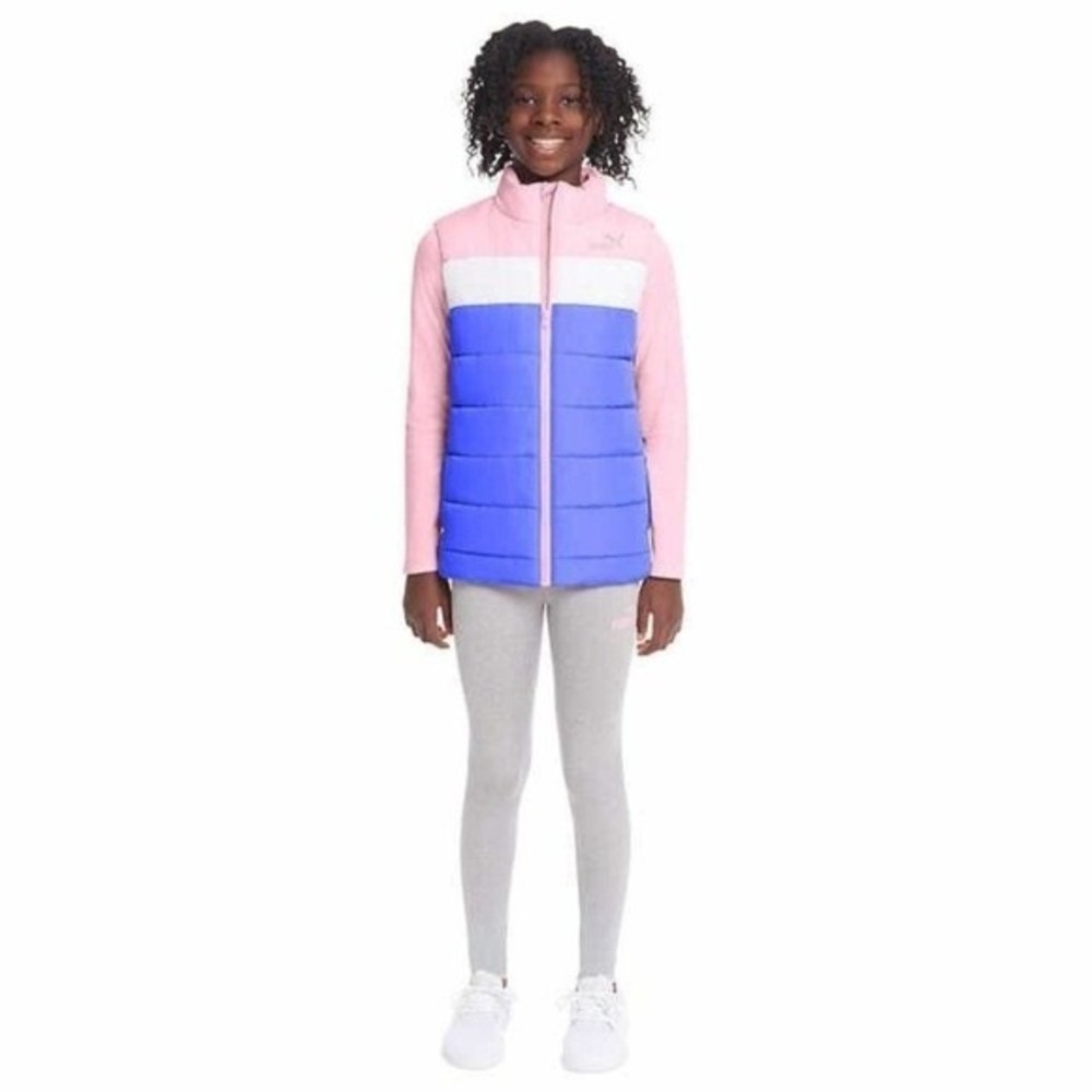 Puma Puffer Vest Shirt Legging Set Kids S 7/8 Pink Purple NEW 3-Piece Activewear - Picture 1 of 7